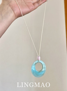 波西米亚天宝蓝圆环吊坠项链时尚
