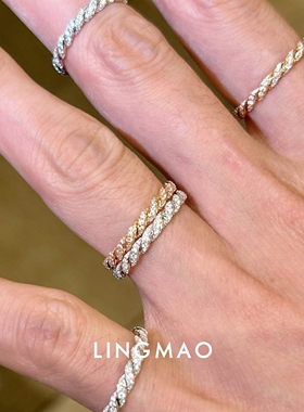 爆闪满钻极细麻花戒指轻奢高级感