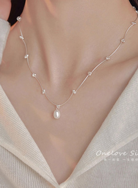 s925纯银满天星仿珍珠项链颈链女