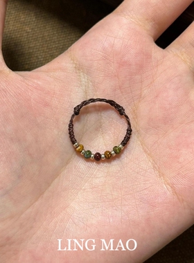 新中式彩色碎石串珠编绳戒指精致