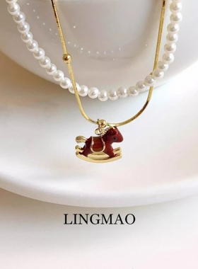 新年红色珐琅小马项链独特高级感