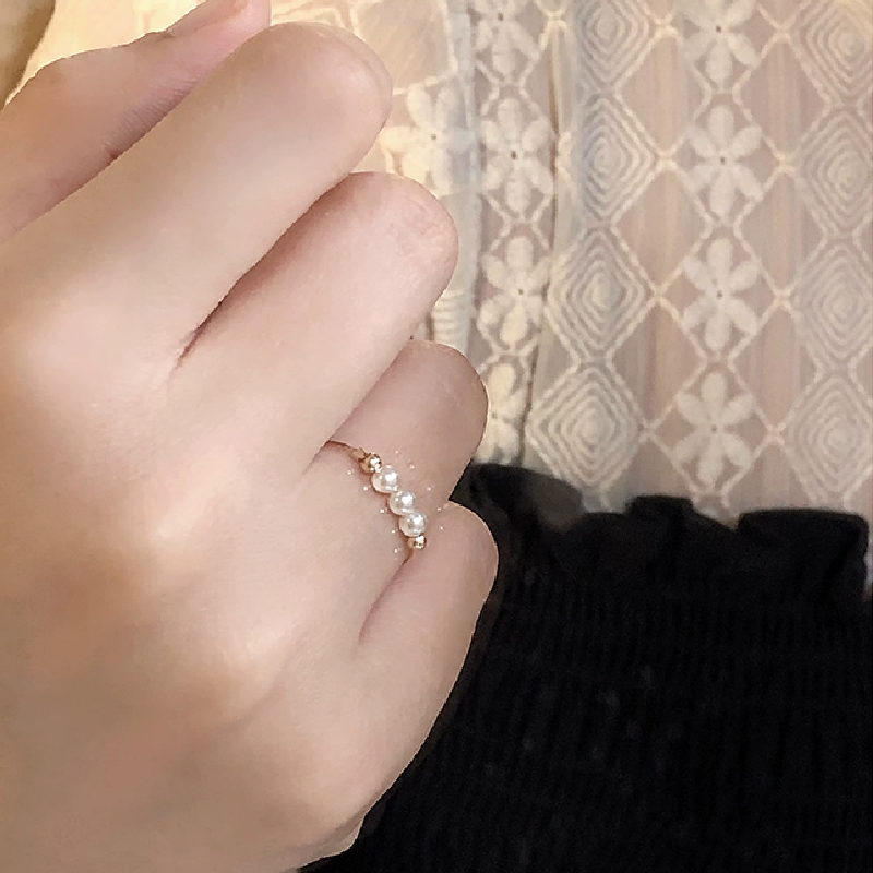 素圈戒指女小众设计感S925纯银轻奢小众时尚独特个性简约珍珠指环