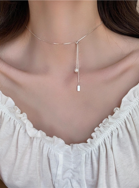 s925纯银抽拉吊坠珍珠项链女气质