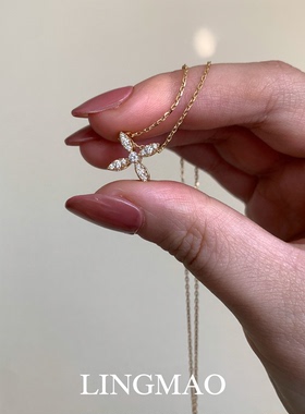 红色滴油四叶花瓣吊坠项链高级感