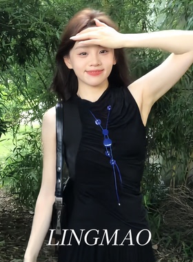 吸睛克莱因蓝色圆片流苏项链小众
