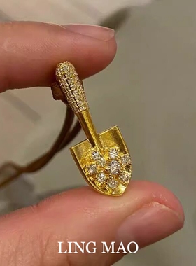 新中式金色小铲子棕色皮绳项链女