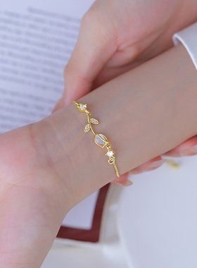 925纯银镶钻玫瑰花手链女ins复古