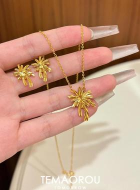 璀璨金色烟花项链高级感轻奢小众