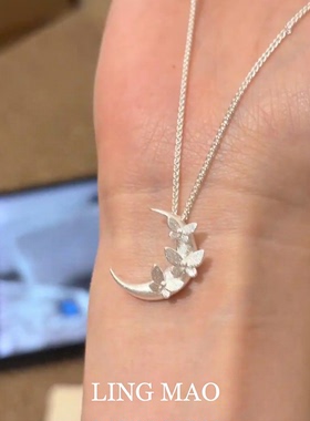甜美温柔风银色月亮磨砂项链轻奢