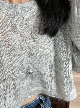 韩系ins风银色水滴吊坠长款项链