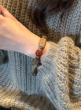 新中式国风鸽血红串珠木质手串