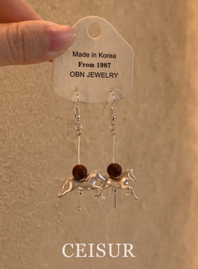 中古vintage木珠小马耳环高级感