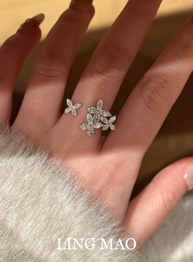 韩系爆闪钻蝴蝶戒指轻奢气质小众