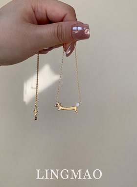 金色可爱小狗吊坠项链高级感轻奢