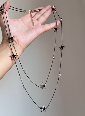冷淡风黑色星星双层项链气质百搭