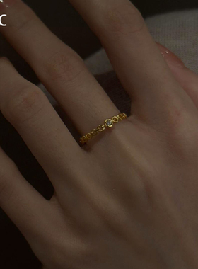 法式金色爆闪仿锆石戒指极细素圈