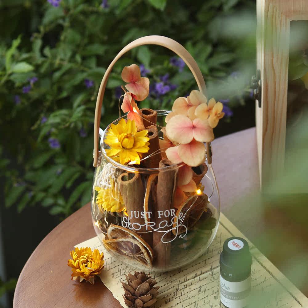 Ins无火香薰室内持久肉桂柠檬精油扩香容器手提花瓶干花装饰