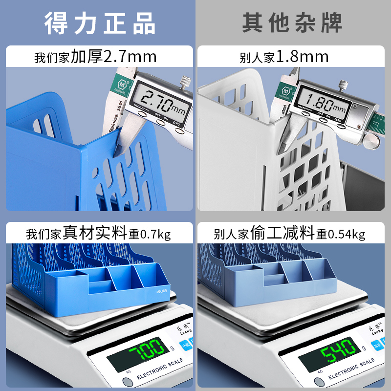 得力加厚A4文件收纳盒立式文件架置物书架简易书立笔带筒桌面文件夹办公用品文件框筐桌上资料架学生用文具-图2