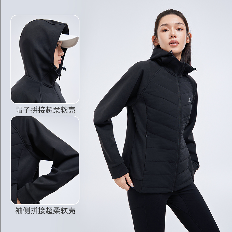 拓路者2024年秋冬户外3m新雪丽棉衣女超柔针织软壳款轻薄连帽棉服