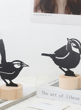 铁艺小鸟木质底座名片夹北欧风格