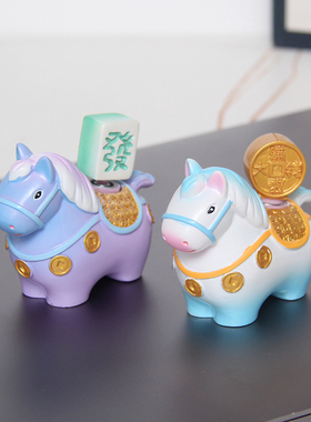 唐三彩小胖马摆件马上有钱装饰