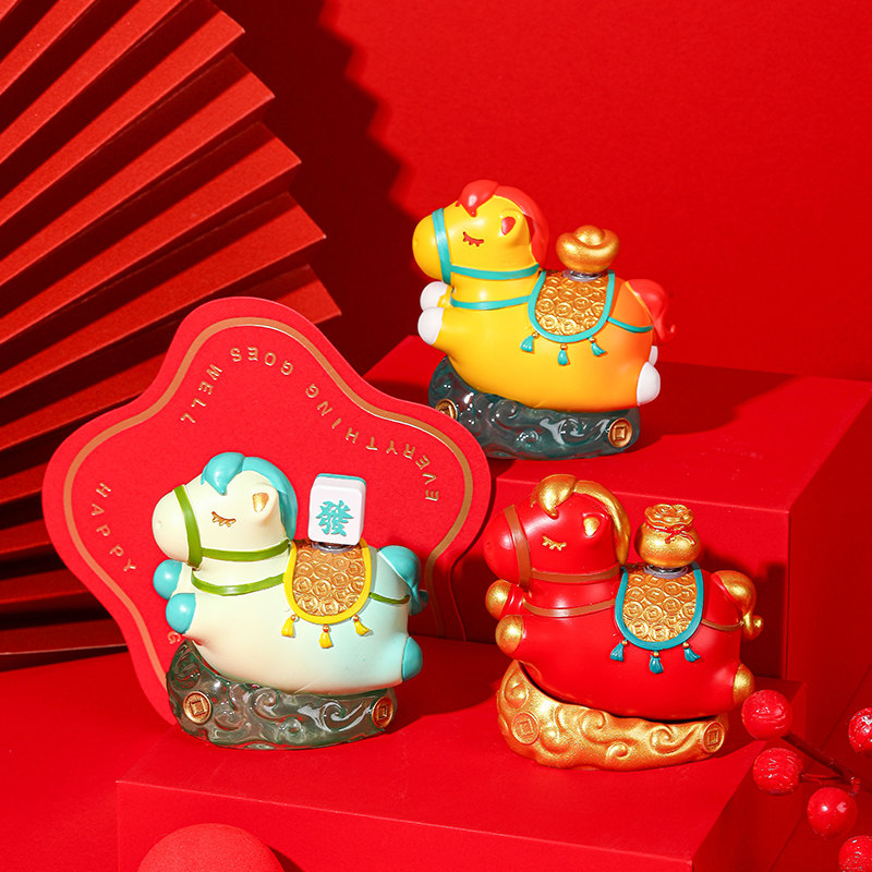 马上有钱摆件办公室工位桌面博物馆洛阳文创纪念品马年吉祥物车载