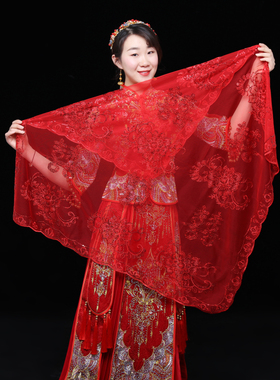 盖头纱结婚透明中式刺绣秀和服