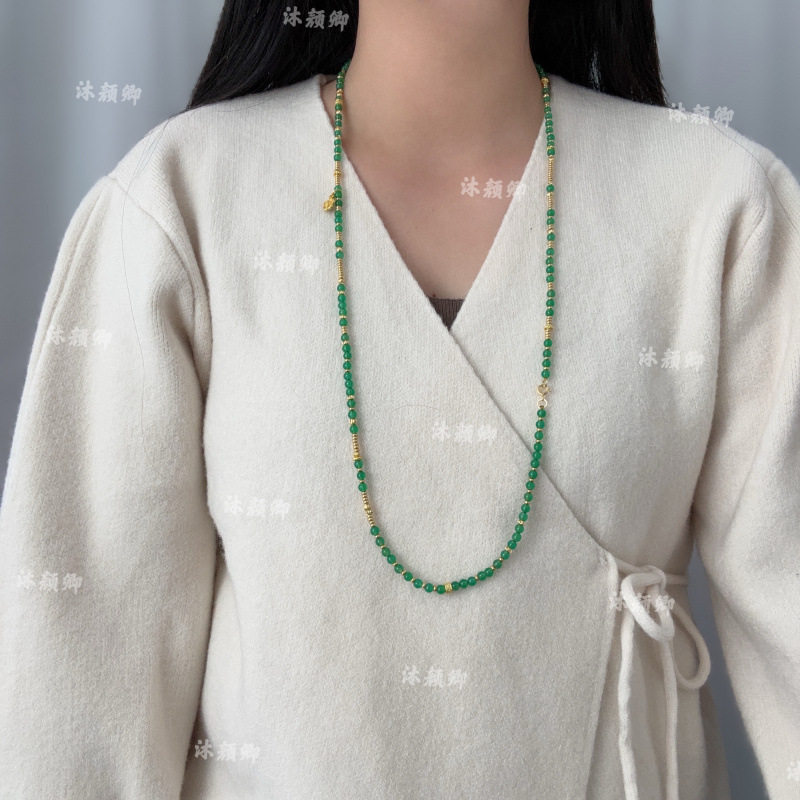 长款简约复古绿小米珠项链百搭气质手工饰品女,淘宝优惠券,粉丝福利购,淘宝优惠卷