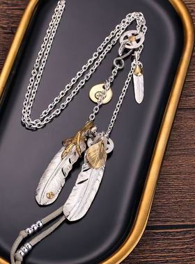 欧美手工银饰潮牌项链ins男女高桥吾郎羽毛925印第安流行时尚情侣