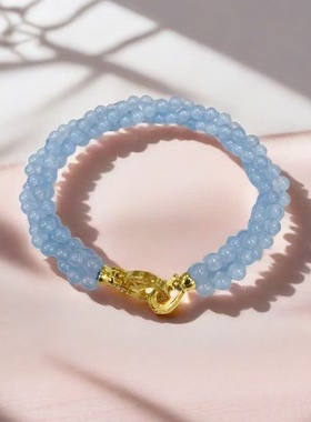 纯天然原创海蓝宝手链女款多圈佛珠念珠水晶饰品礼物蓝色水晶手串