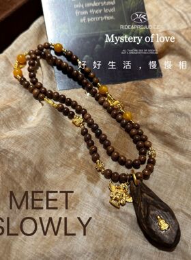 达拉干沉香随形木珠焦糖串珠项链复古时尚百搭国风藏式毛衣链女