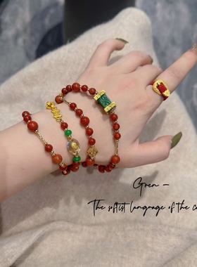 纯天然玛瑙红色圆珠红色项链中长款复古毛衣链项链时尚气质百搭女