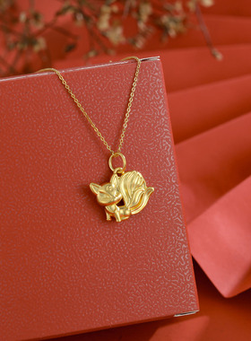 S999纯银足银项链女3D硬银锁骨链网红小众设计个性狐狸吊坠银饰品