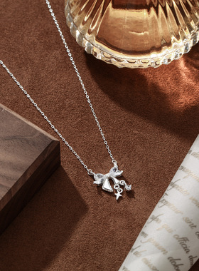 s999纯银足银蝴蝶结项链女ins星光璀璨甜美锁骨链夏季新款颈链