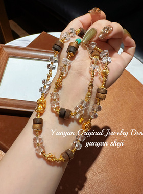 国风时尚新中式沉香混搭设计款项链冰透多圈手串颈链新款古风女锁