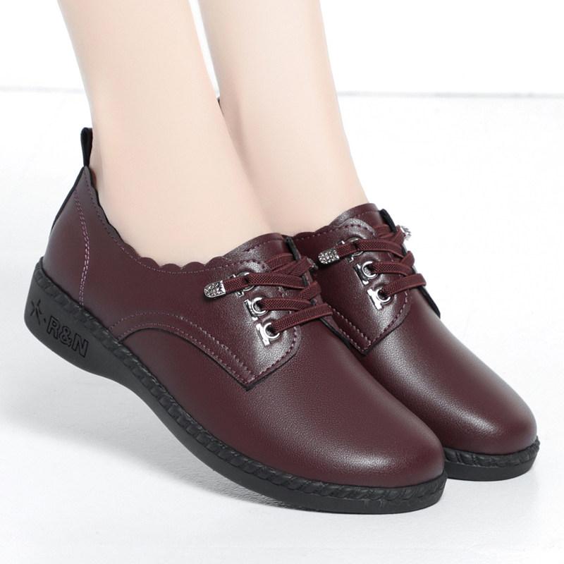 春秋新款真皮妈妈鞋平跟防滑软底休闲工作鞋女中老年女士皮鞋单鞋,淘宝优惠券,粉丝福利购,淘宝优惠卷