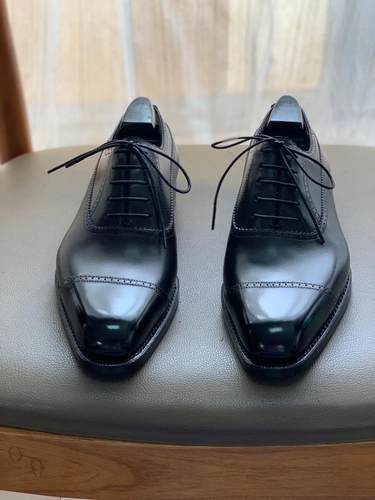 固伦方头男鞋正装皮鞋手工涂色三接头牛皮底固特异纯手工全真皮 - 图1