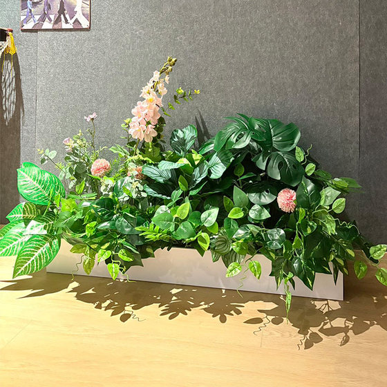 Simulated green plant potted small wall landscaping decoration fake plant fern leaves to surround the background wall with flowers and green leaves