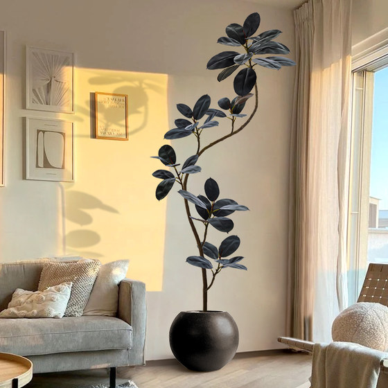 Simulated green plants, high-end light luxury, black diamond indoor large-scale floor-standing ornaments, living room decoration, bionic fake trees and plants