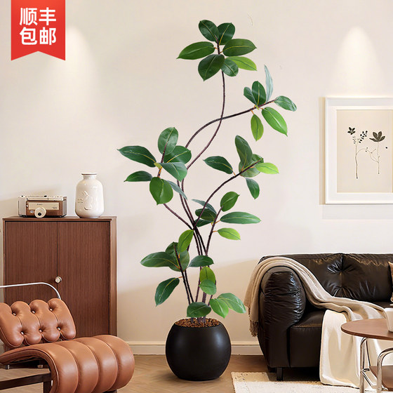 Rubber tree simulated green plant high-end light luxury living room ornaments large indoor floor-standing bionic potted fake plant decoration