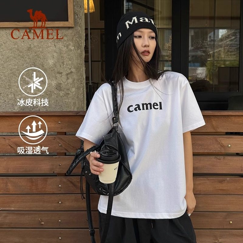 骆驼夏日T恤女冰感复古潮牌原创圆领休闲宽松白色上衣运动短袖t男,淘宝优惠券,粉丝福利购,淘宝优惠卷