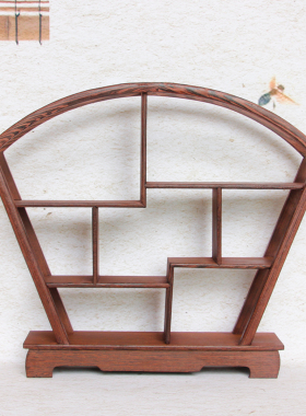 中式风鸡翅木多宝阁紫砂小摆件