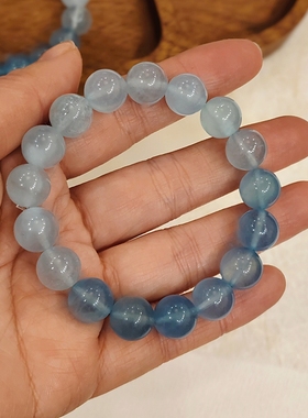 收藏级！「海蘭之梦」原创设计款天然冰种渐变海蓝宝手链手串送礼
