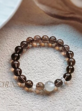 春莳「冉月」原创小众新中式天然茶水晶烟晶灰月光白水晶手链手串