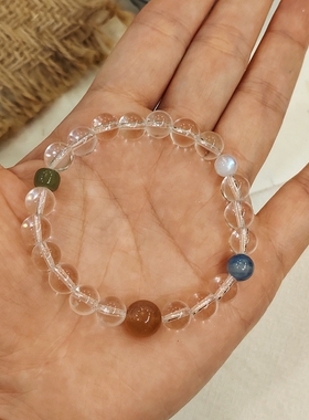 CHUNSHI.「慕熹」天然小众新中式高净度白水晶橙月光蓝晶石手串女