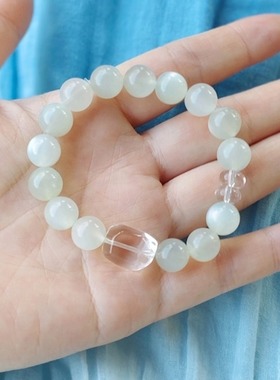 春莳「云河影梦」稳定情绪天然灰绿月光石白水晶手链手串饰品