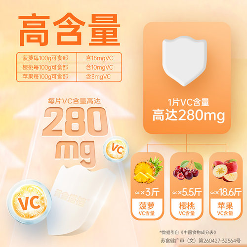 黄金搭档甜橙味维生素C含片儿童成人男女性口服维他命C非VC泡腾片 - 图2