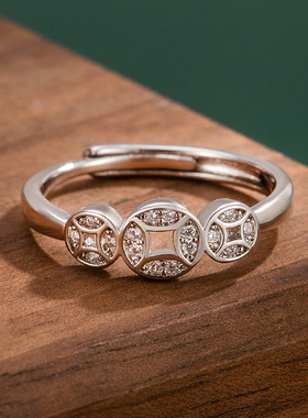 热销招财小众设计简约复古光面钱币戒指  开口转运指环手饰品批发