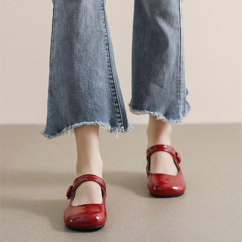 秋季日系文艺圆头娃娃鞋简约魔术贴玛丽珍复古红色平底小皮鞋大码,淘宝优惠券,粉丝福利购,淘宝优惠卷