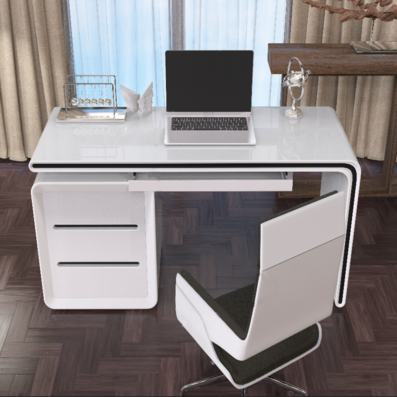 电脑桌台式家用小户型卧室简约烤漆学习办公桌白色笔记本简易书桌 - 图1
